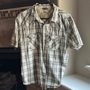 Patagonia Beige and Gray Plaid Button Down Shirt